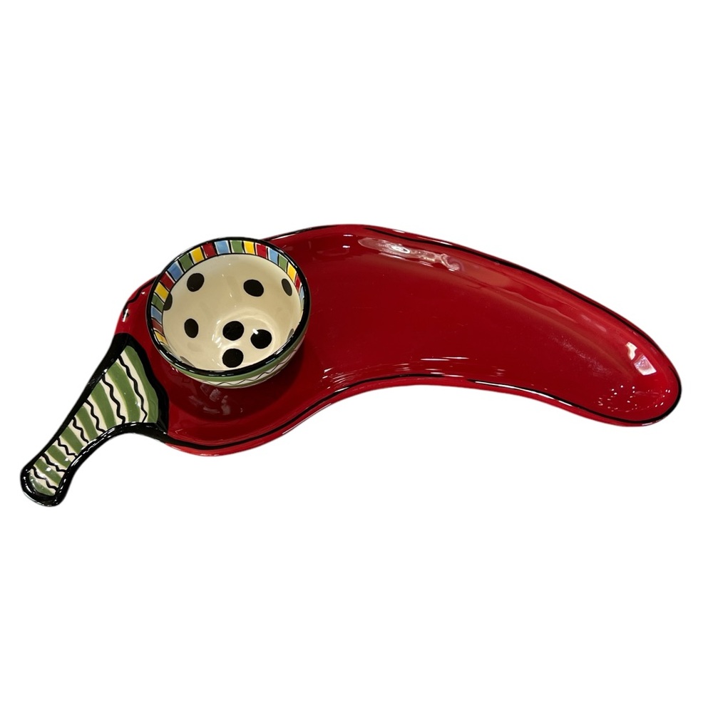 M. Bagwell ceramic red pepper 🌶️ chip and dip serving dish
